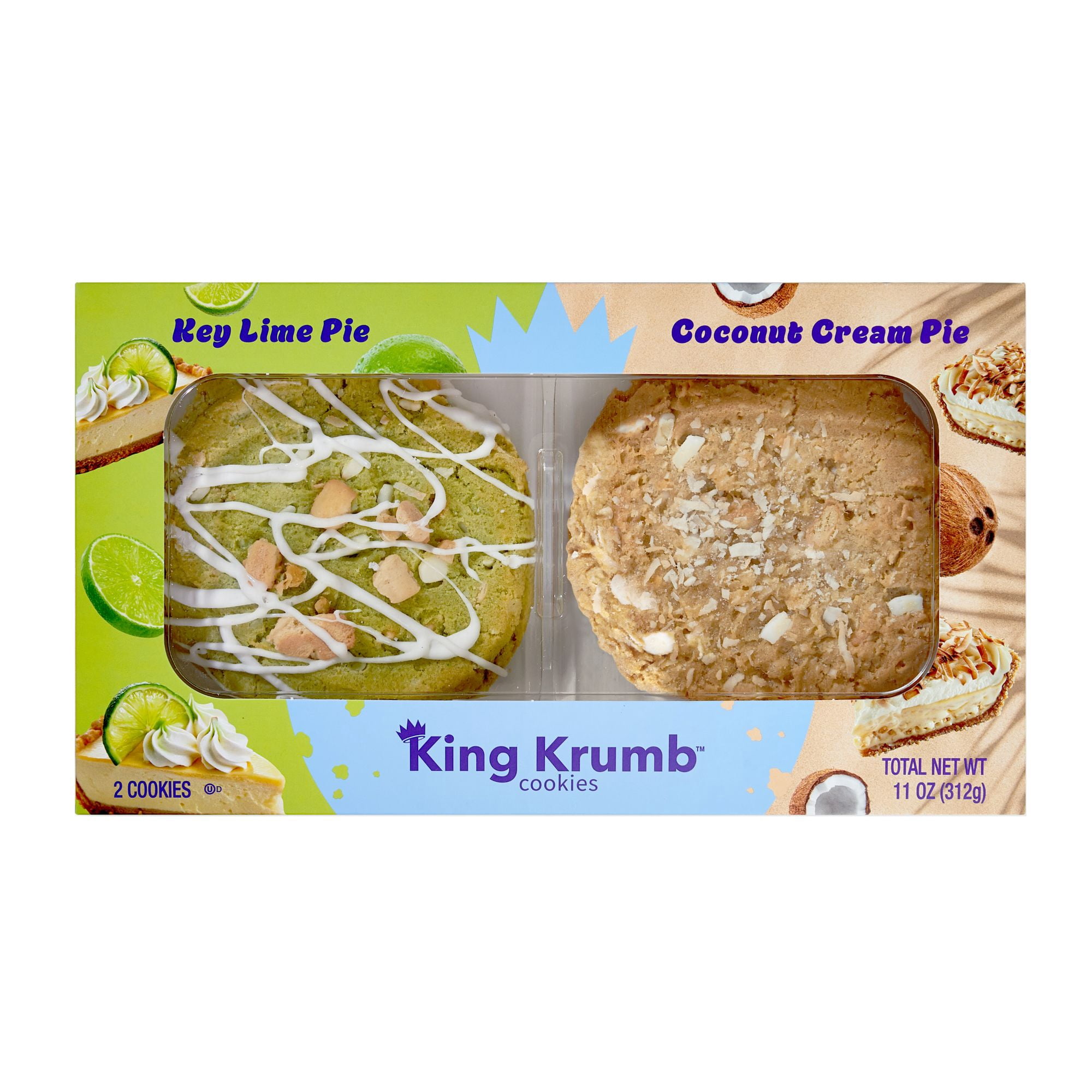 King Krumb Key Lime Pie & Coconut Cream Pie Bakery Cookies, Ready to Eat Soft Baked Gourmet Cookies with Creamy and Tropical Flavors, Naturally Flavored, 11 oz, 2 Count