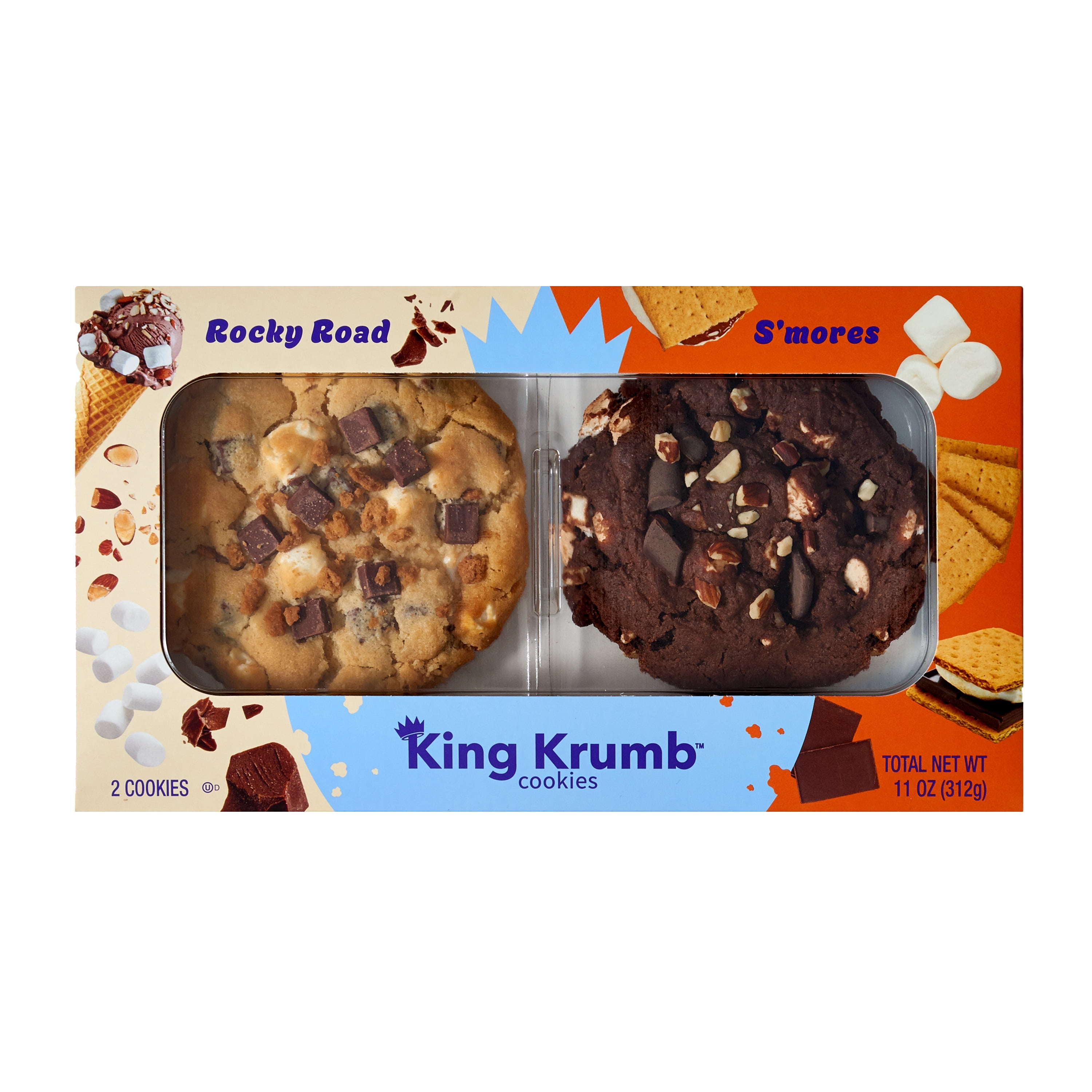 King Krumb S’mores & Rocky Road Bakery Cookies, Gourmet Soft Baked Cookies, 11 oz, 2 Count