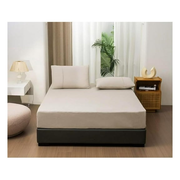 King Linen Fitted Sheet - Deep Pocket 16 Inch - Natural Flax Cotton Blend - Soft Breathable Farmhouse Bedding - Solid Color King Size