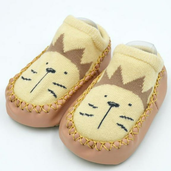 King Lion Infant Baby Girl Boy Slippers Socks - Stay-on Moccasins Toddler Floor - First Walker House Shoes One Size