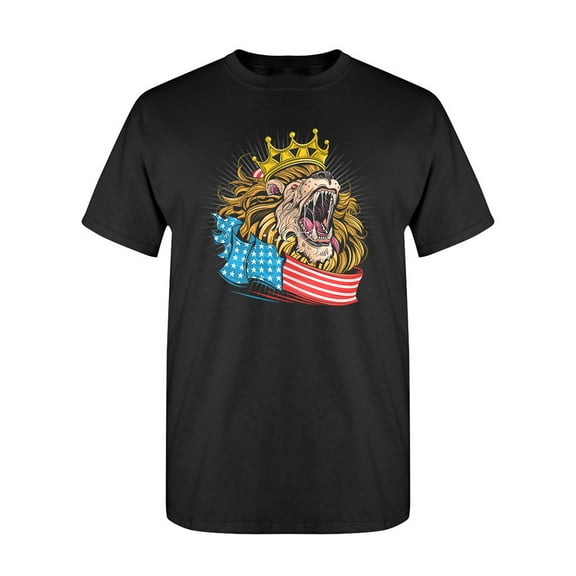 King Lion With Usa Flag T-Shirt Men -Image by Shutterstock, Male Medium