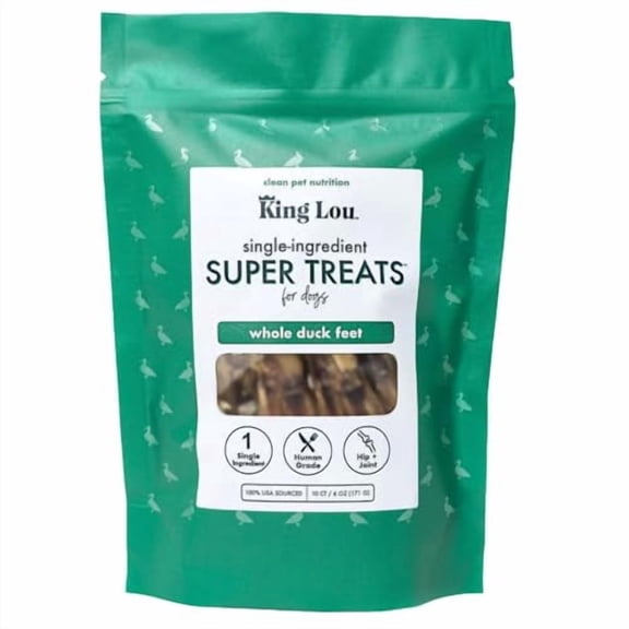 King Lou Pets - Whole Duck Feet for Dogs - Dehydrated Duck Dog Treats - USA-Made Dental Treats for Dogs - Collagen, Glucosamine, Chondroitin for Hip and Joint Health - 10 Count