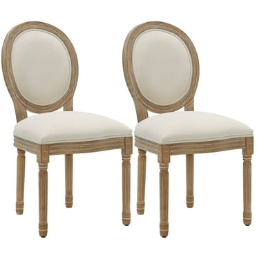King Louis Back Side Chair Set of 2  French Country Dining Chairs Upholstered Linen Dining Room Chairs,Beige
