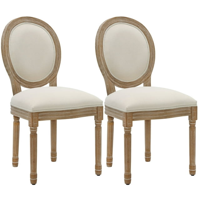 King Louis Back Side Chair Set of 2  French Country Dining Chairs Upholstered Linen Dining Room Chairs,Beige
