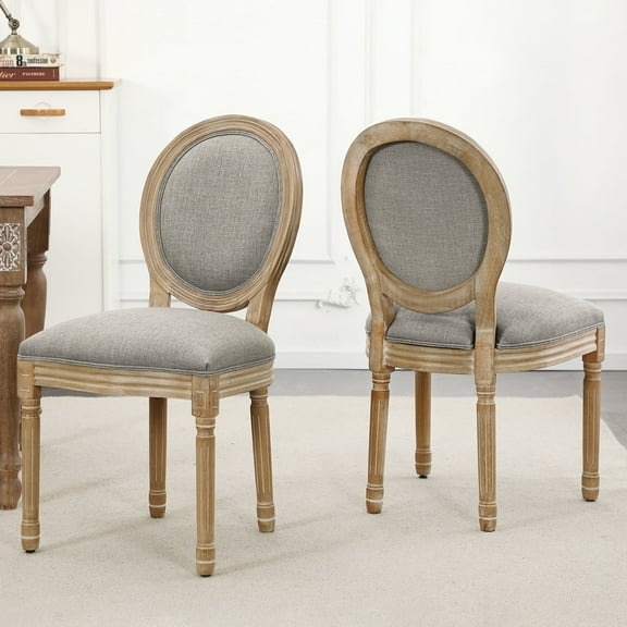 King Louis Back Side Chair Set of 2 Upholstered Linen Dining Room Chairs Light gray French Country Dining Chairs