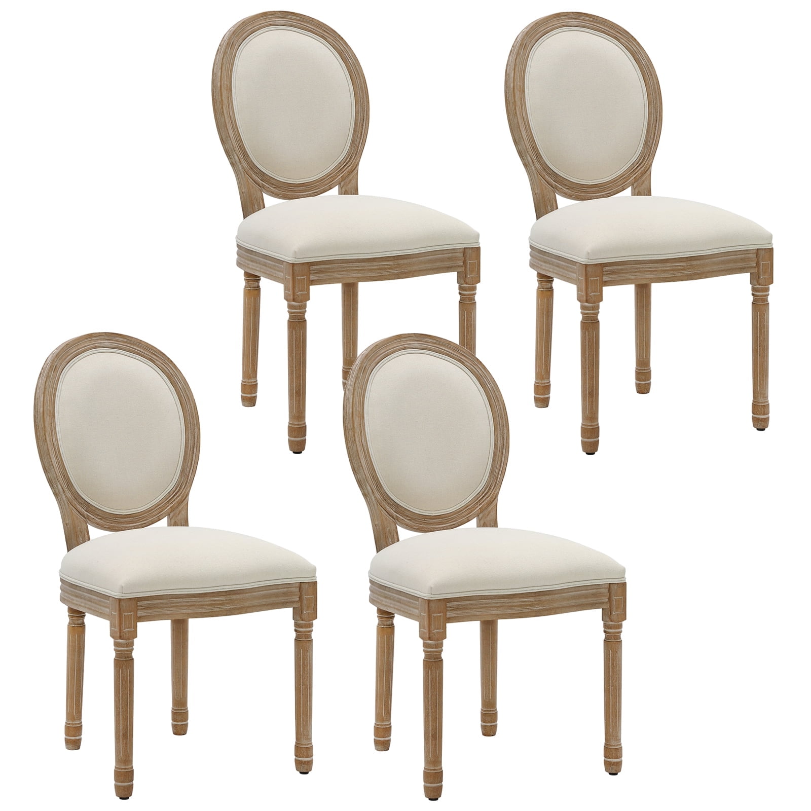 Beige Upholstered Velvet Dining Chairs with Wood Frame, Set of 4