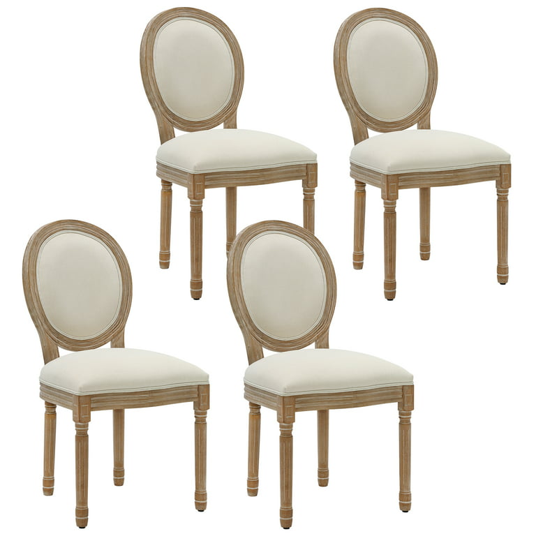 King Louis Back Side Chair Set of 4 French Country Dining Chairs  Upholstered Linen Dining Room Chairs,Beige