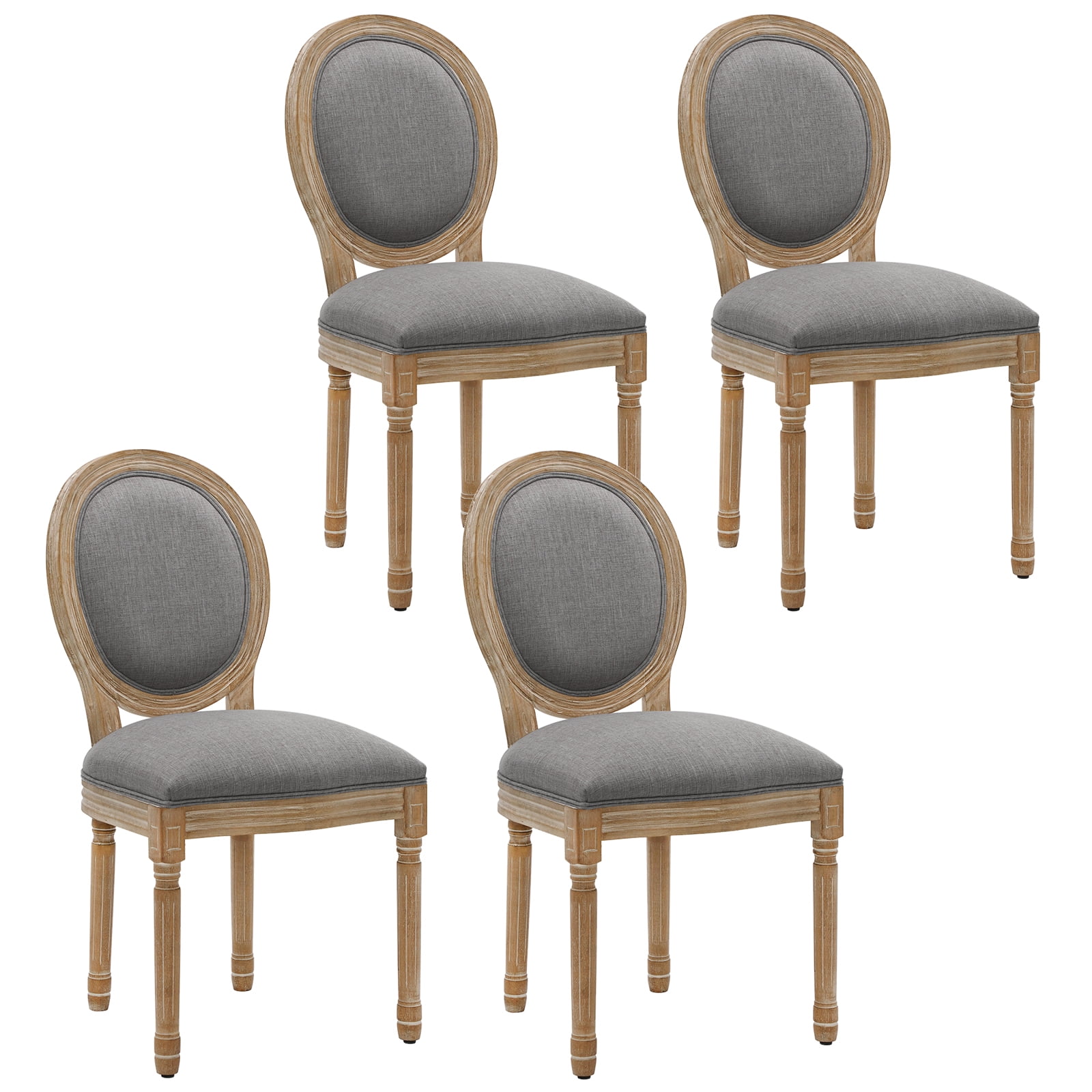 King Louis Back Side Chair Set of 4 Upholstered Linen Dining Room Chairs  Light gray French Country Dining Chairs