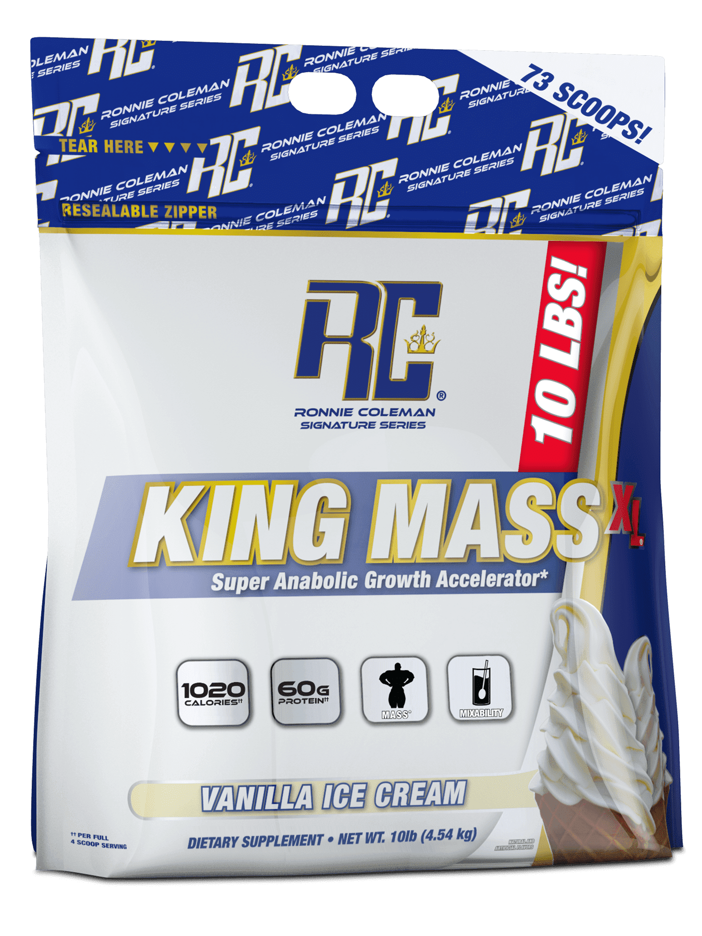 Ronnie Coleman Signature Series King Mass XL Gainer Vanilla Ice Cream 10 lbs, 37 Count
