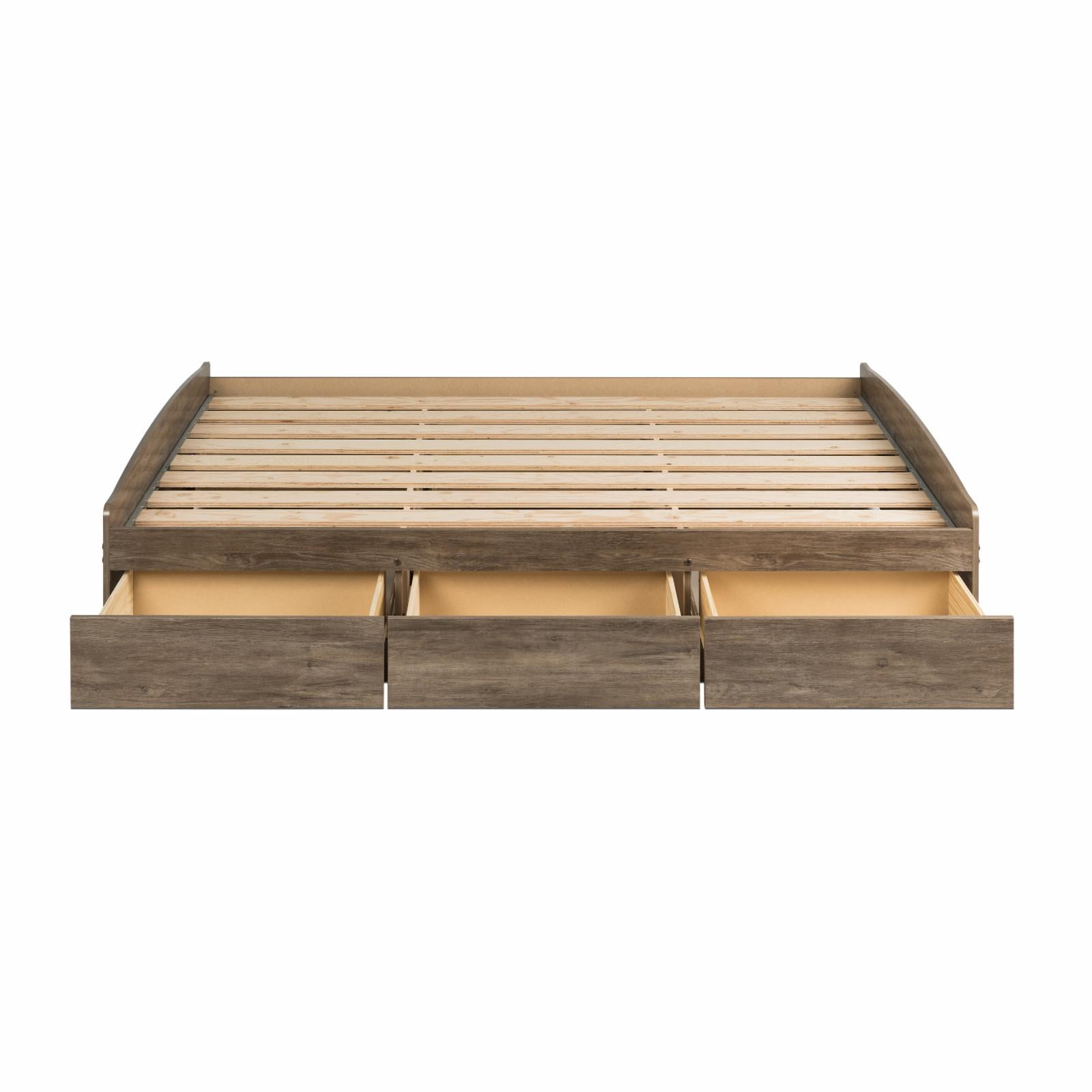 Coastal Drifted Gray King Platform Bed with 6 Storage Drawers