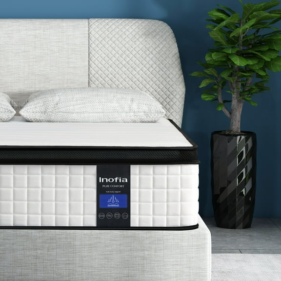 Inofia King Mattress 12“ Hybrid Gel Memory Foam Mattress with 870 Individually Wrapped Pocket Coils, Medium Firm Support,  Mattress in a Box, King Size