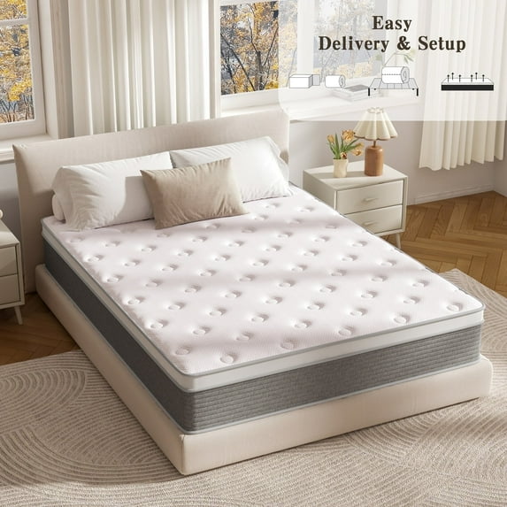 King Mattress, 12 Inch King Size Mattress Hybrid Design Memory Foam King Mattress in a Box for Cooling Sleep Pressure Relief Supportive Fiberglass Free