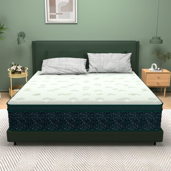 Queen Mattress 14inch,Mattress Queen Size,Green Cooling Gel Memory & Spring Hybrid Medium Comfort Motion Isolation, Pressure Relief,Mattress in a Box,CertiPUR-US