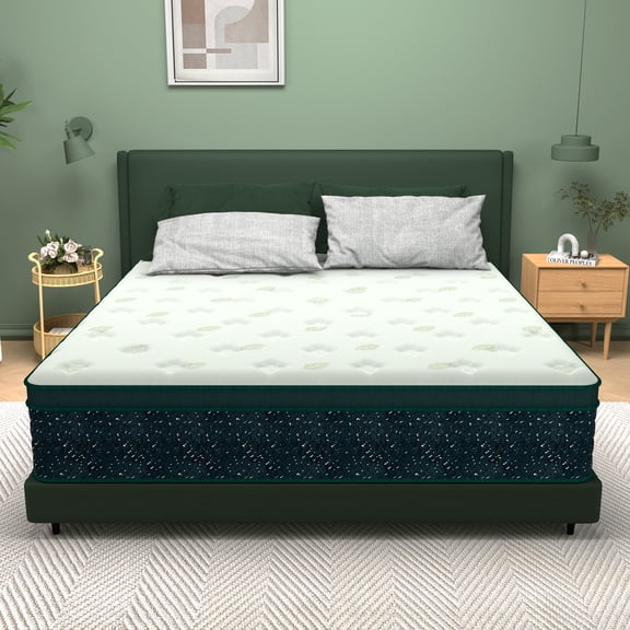 Queen Mattress 14inch,Mattress Queen Size,Green Cooling Gel Memory & Spring Hybrid Medium Comfort Motion Isolation, Pressure Relief,Mattress in a Box,CertiPUR-US
