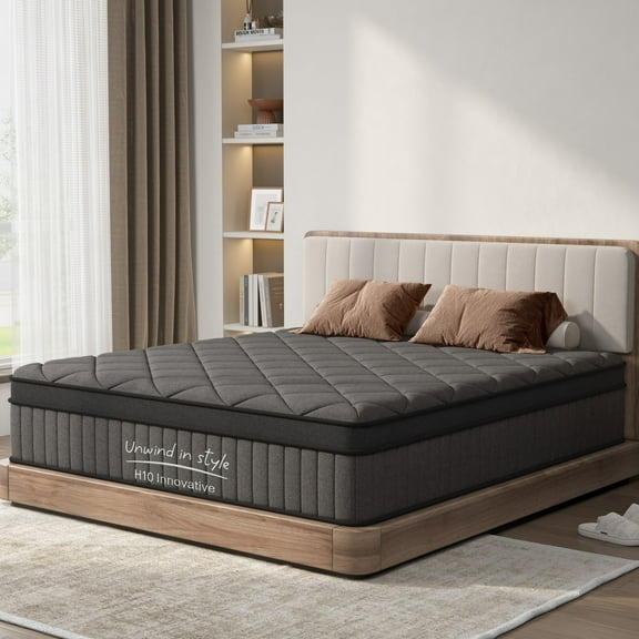 King Mattress, 8 Inch Hybrid Mattress in a Box with Memory Foam, Ergonomic Design Cooling Mattress for Pressure Relief, Strong Edge Support, Fiberglass Free, Medium Firm, Black