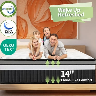 King Mattress in a Box, 14in Memory Foam Mattress, Motion Isolation, Zoned Pressure Relief, Cooling & Breathable, Gel Infused, Medium Firm Feel, CertiPUR-US Certified