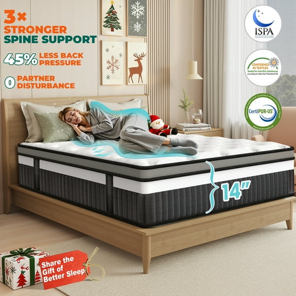 King Mattress in a Box, 14in Memory Foam Mattress, Motion Isolation, Zoned Pressure Relief, Cooling & Breathable, Gel Infused, Medium Firm Feel, CertiPUR-US Certified