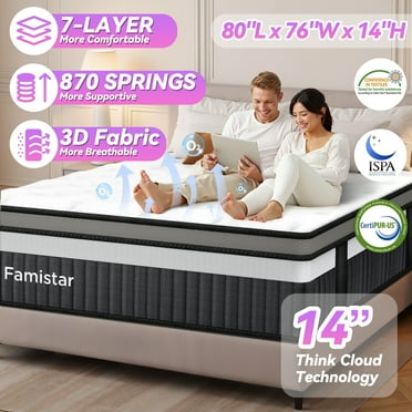 King Mattress, Famistar 14 Inch Memory Foam Mattress King Size, Innerspring Hybrid King Bed Mattress in a Box Medium Firm with Motion Isolation & Strong Support & Pressure Relief, CertiPUR-US