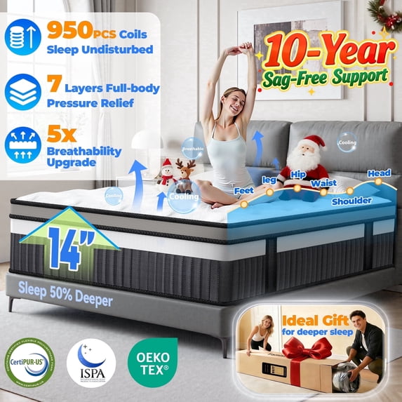 King Mattress, 14 Inch Memory Foam Mattress King Size, Innerspring Hybrid King Bed Mattress in a Box Medium Firm with Motion Isolation & Strong Support & Pressure Relief, CertiPUR-US