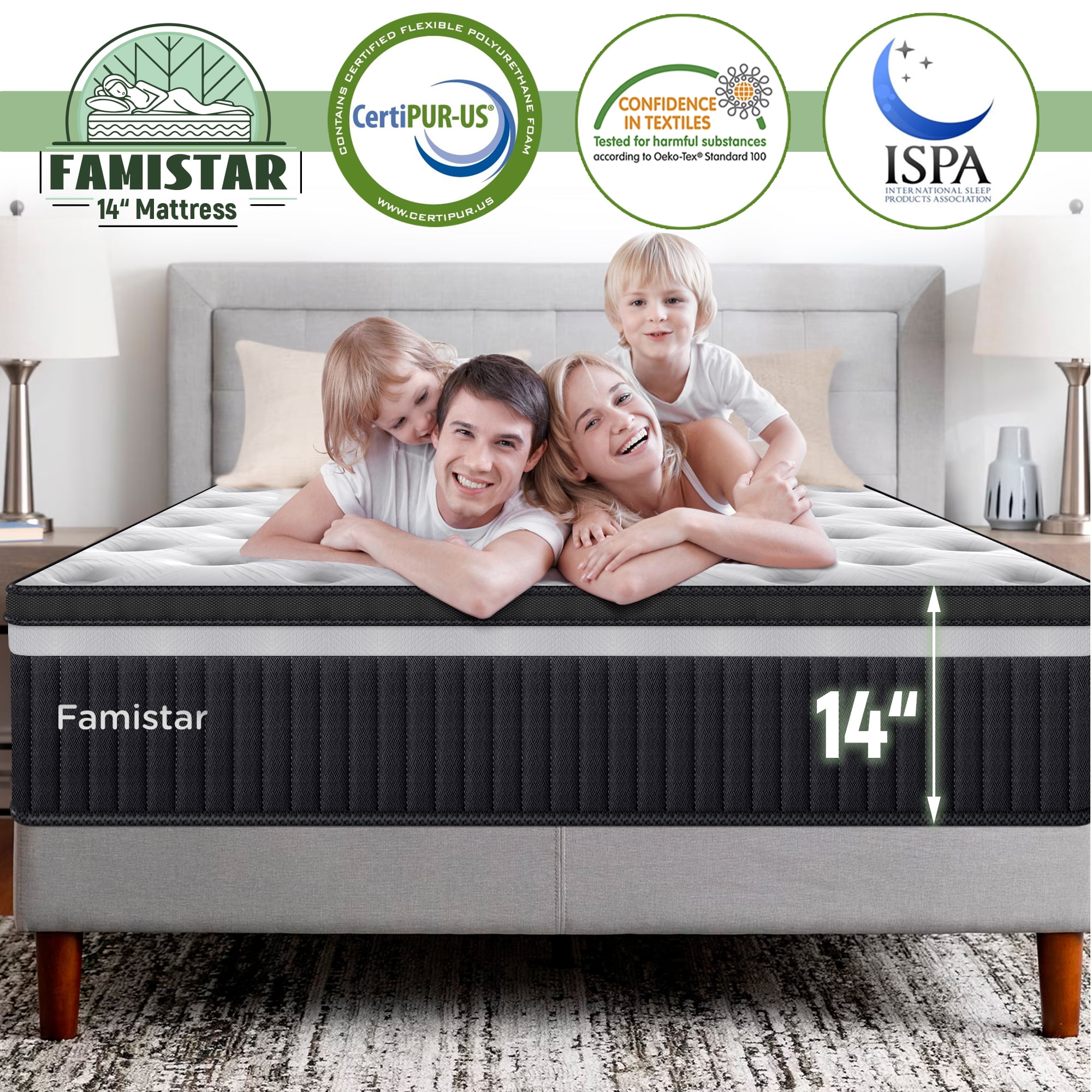 King Mattress, Famistar 14 Inch Memory Foam Mattress King Size, Innerspring Hybrid King Bed Mattress in a Box Medium Firm with Motion Isolation & Strong Support & Pressure Relief, CertiPUR-US