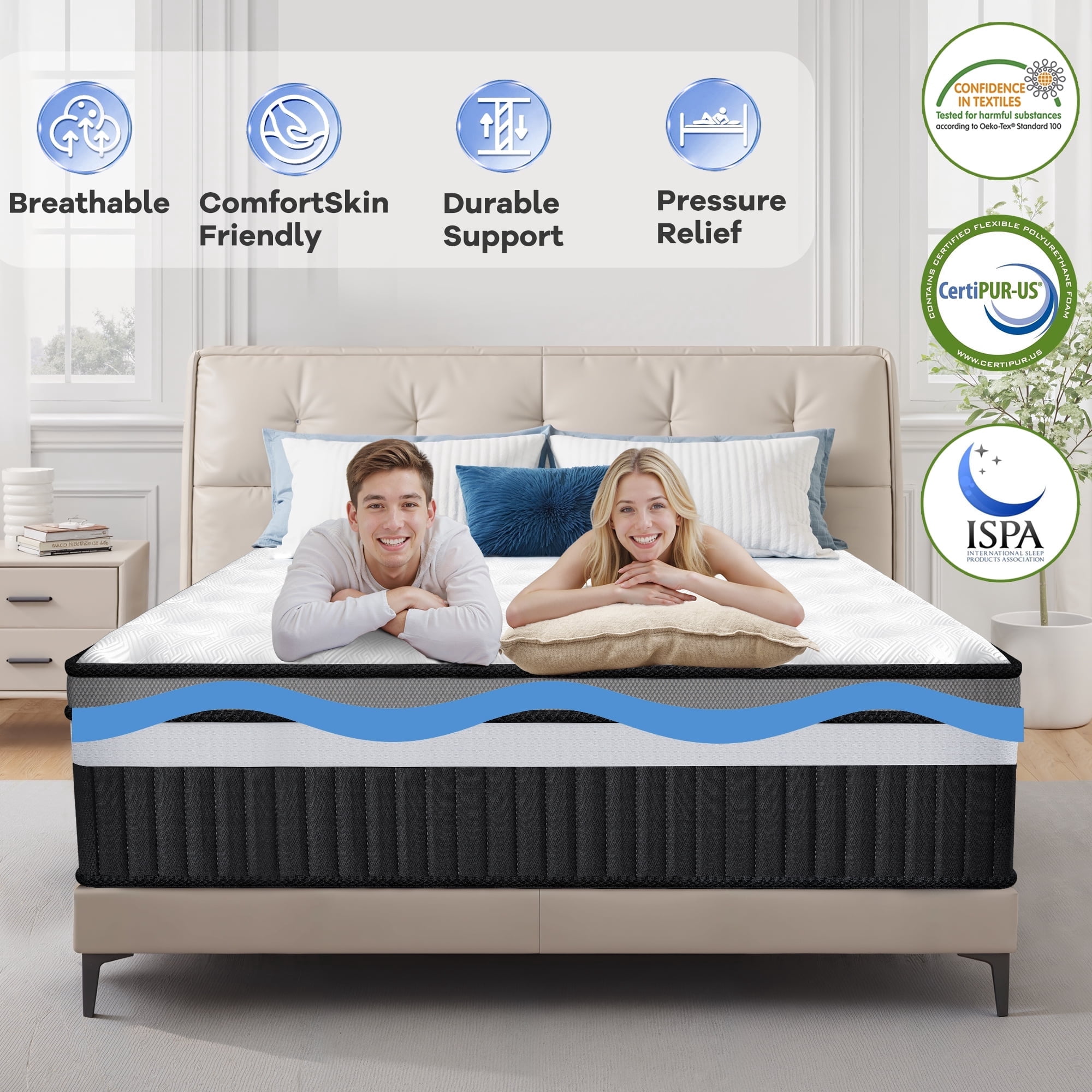 King Mattress In a Box, 14" Cooling Gel Memory Foam King Size Mattress, Medium Firm for Presure Relief&Cooler Sleep, CertiPUR-US