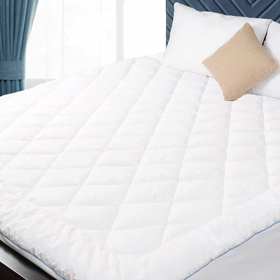 King Mattress Pad Cotton Cover Quilted 18-22" Deep Pocket Protector Size Thin Down Alternative Filling Noiseless & Breathable