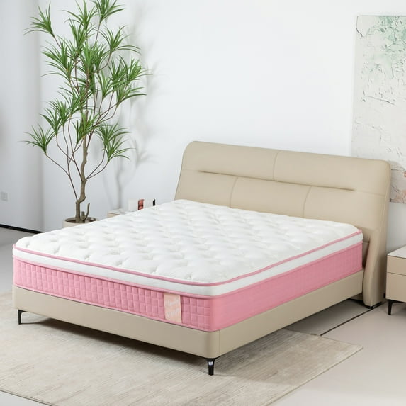 King Mattress, SESSLIFE 12 Inch Hybrid Memory Foam Mattress in a Box, Cool Individual Pocket Spring Mattress with Breathable Knitted Cover, CertiPUR-US, Medium Firm Mattress, Pink