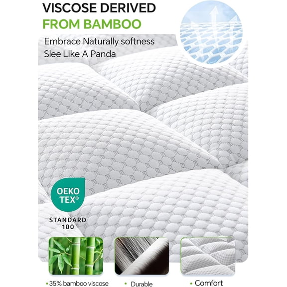 King Mattress Topper 3 Inch Thick Plush Pillow Top Bed Cover with Elastic Deep Pockets for Pressure Relief Shredded Memory Foam Filling
