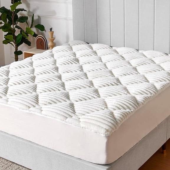King Mattress Topper - Cloud-Like Softness Mattress Pad with Plush Flannel, Electric Blanket Alternative for Cold Sleepers, Deep Pocket 8-21 Inch, Machine Washable