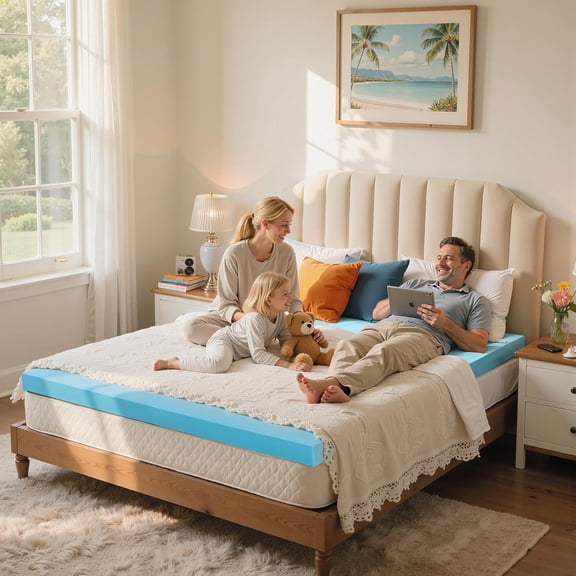 King Mattress Topper, Gel Infused Memory Foam Mattress Topper, Soft Bed Topper Mattress Pads for Bed, Sofa, RV, CertiPUR-US Certified, Blue, 3 Inch