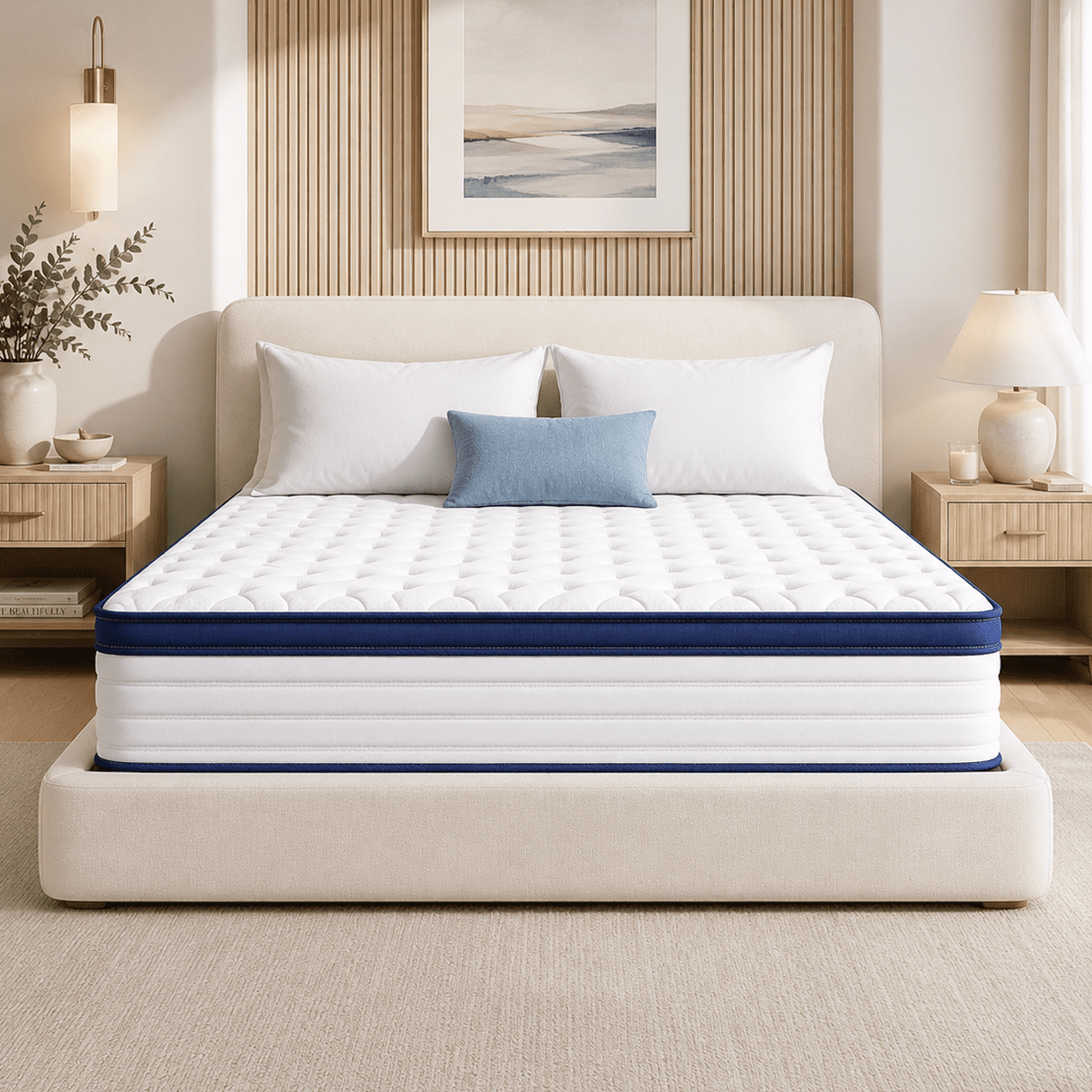 UHOMEPRO King Mattress, 12 Inch Hybrid Gel Memory Foam Mattress in a Box, Pocket Spring Colchon Queen Size with Breathable Cover, Medium Feel& Motion Isolation, CertiPUR-US®, Blue