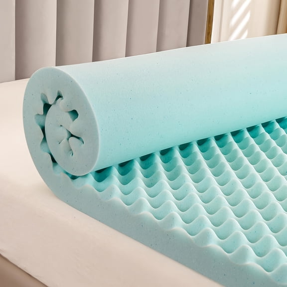 King Memory Foam Mattress Topper, Egg Crate Gel Infused Cooling Pad for Comfortable Sleep, Breathable Polyurethane, Easy Clean