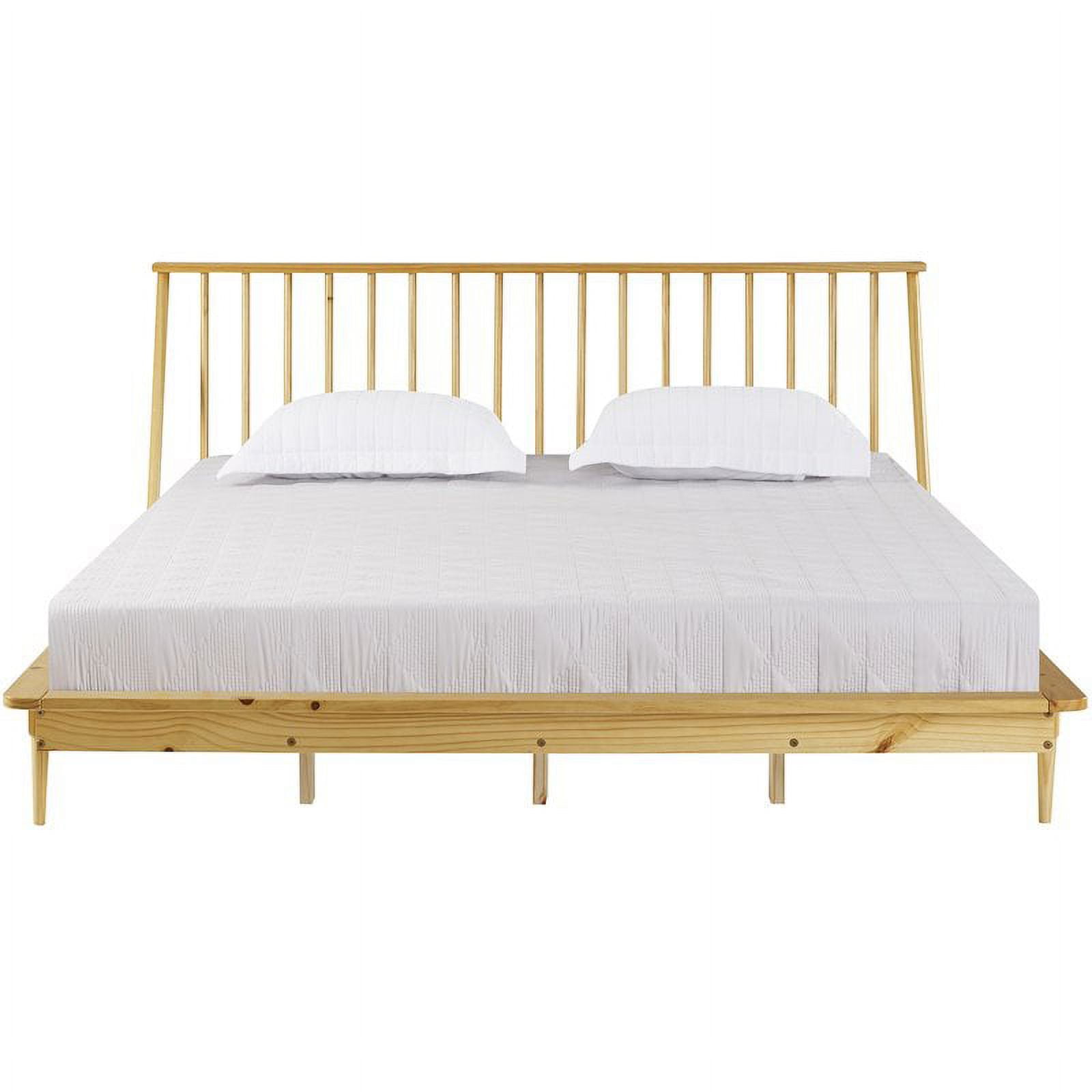 King Mid Century Solid Wood Spindle Platform Bed in Light Oak