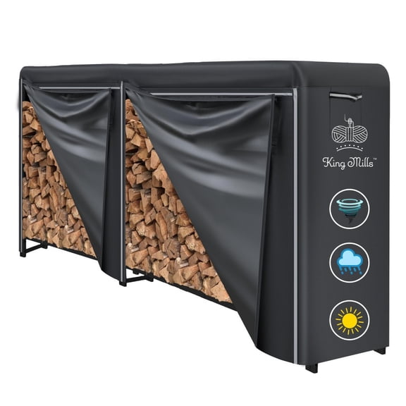 King Mills 8FT Heavy-Duty Firewood Rack Cover - Waterproof Log Holder Cover for Outdoor Wood Storage