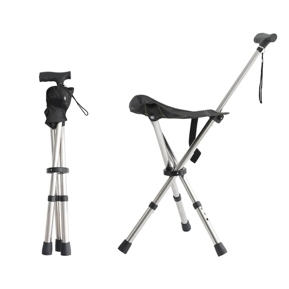 King Mills Lightweight Portable Stools for Adults Heavy Duty, Adjustable Walking Chair for Adults, Anti-Slip Cane Seat Walking Stick Folding Seat 250 Lbs Above Ideal for Camping & Hiking