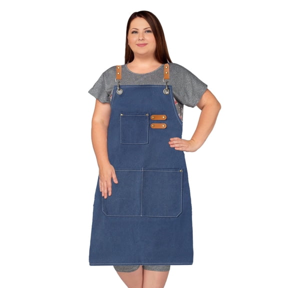 King Mills Plus Size Cotton Canvas Cross Back Adjustable Aprons For Men Women With Large Pockets
