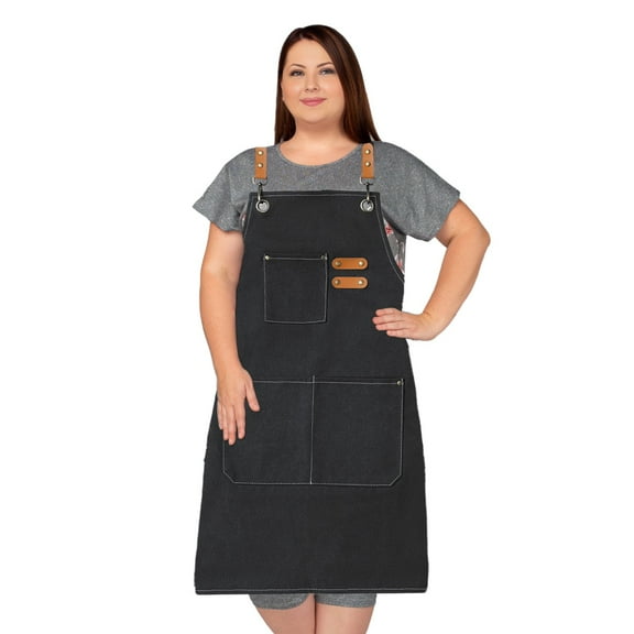 King Mills Plus Size Cotton Canvas Cross Back Adjustable Aprons For Men Women With Large Pockets