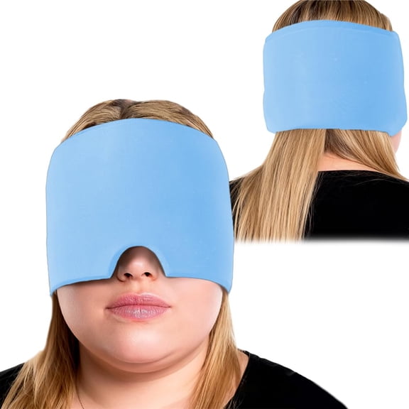 King Mills Plus Size Head Ache Relief Cap, Ideally Used as Ice Cap for Migraines, Migraine Mask for Face and Head with Ice or Warm Therapy Against Migraine, Headache, Concussions, and Tensions.Blue