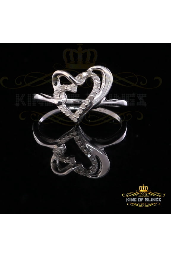 King Of Bling's 0.11ct Real Diamond Womens Heart Shape 925 Sterling Silver White Ring Size 7