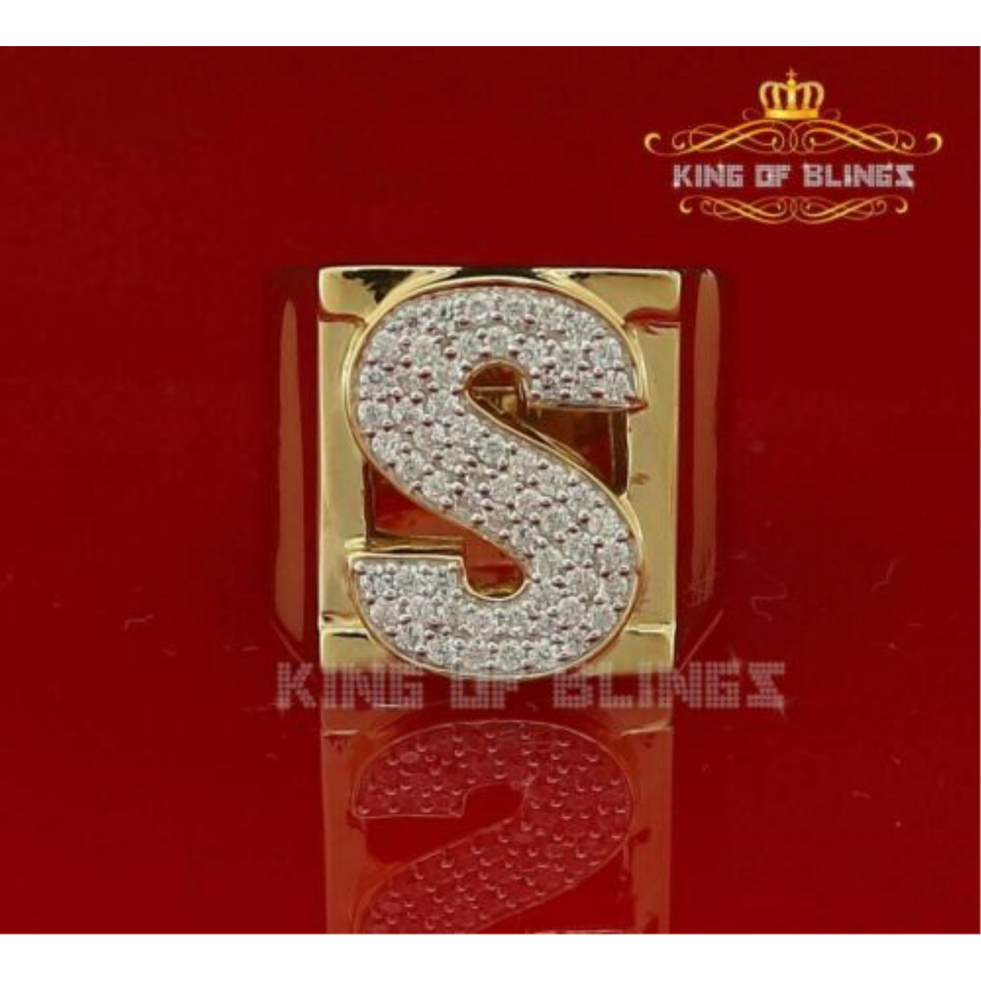 King Of Bling's 1.20ct Cubic Zirconia Yellow Silver Alphabet S Men's ...