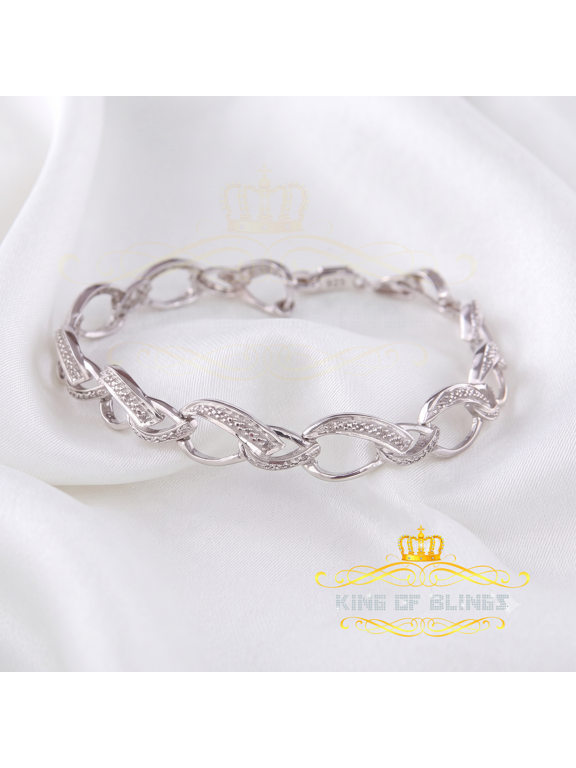 King Of Bling s 925 Sterling Silver White 0.20CT Real Diamonds Fancy Style Bracelet Size 7''