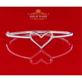 King Of Bling's 925 Sterling Silver White Heart Shape Bangle 0.45ct Cubic Zirconia SZ 7 Inch
