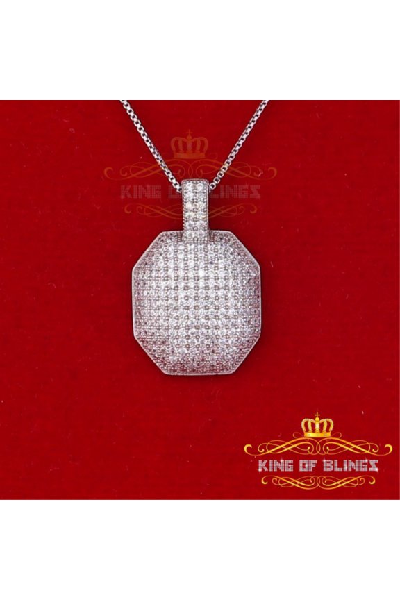 King Of Bling's 925 White Sterling Silver Geometrical Shape Pendant 1.00ct Cubic Zirconia Stone