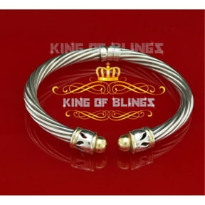 King Of Bling's Fashion Round Silver Cubic Zirconia Stones Bangle for Men/Womens 7 Inch