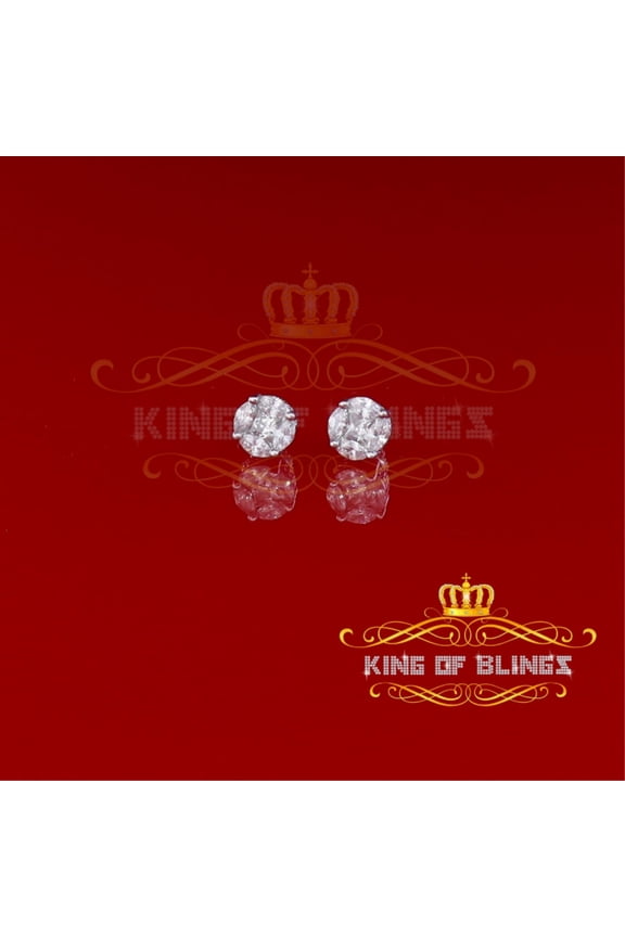 King Of Bling's Men's Hip Hop Iced Flower Cluster Sterling Silver Screw Back Stud Earrings