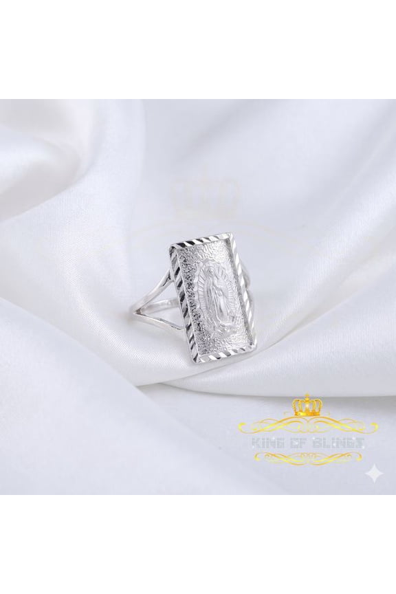 King Of Bling's Our Lady Guadalupe White 925 Silver Virgin Merry Protection Shield Ring SZ 7