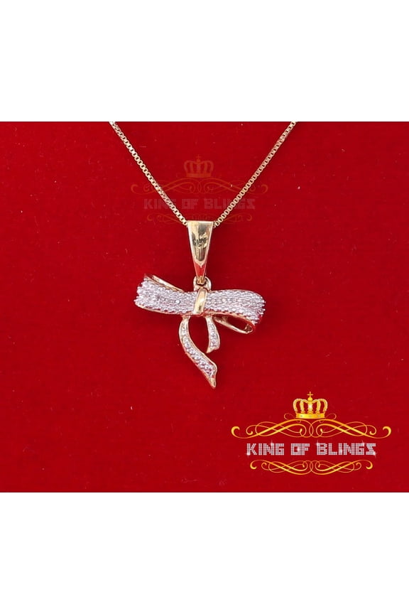 King Of Bling's Real 0.05ct Diamond Sterling Silver Fashion Bow Charm Necklace Yellow Pendant