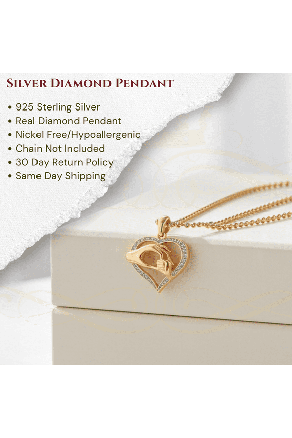 King Of Bling's Real 0.10ct Diamond Sterling Silver Heart In MOM'S CARE Necklace Yellow Pendant