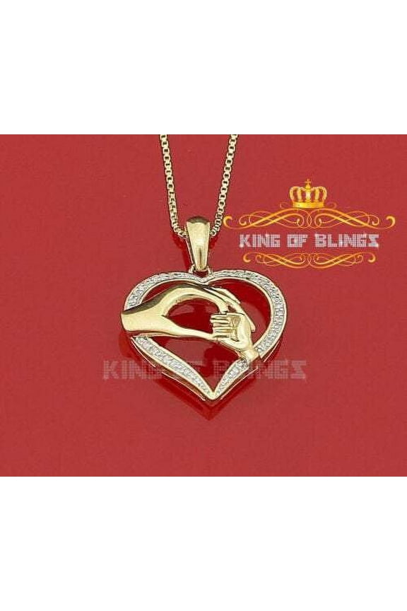 King Of Bling's Real 0.10ct Diamond Sterling Silver Heart In MOM'S CARE Necklace Yellow Pendant
