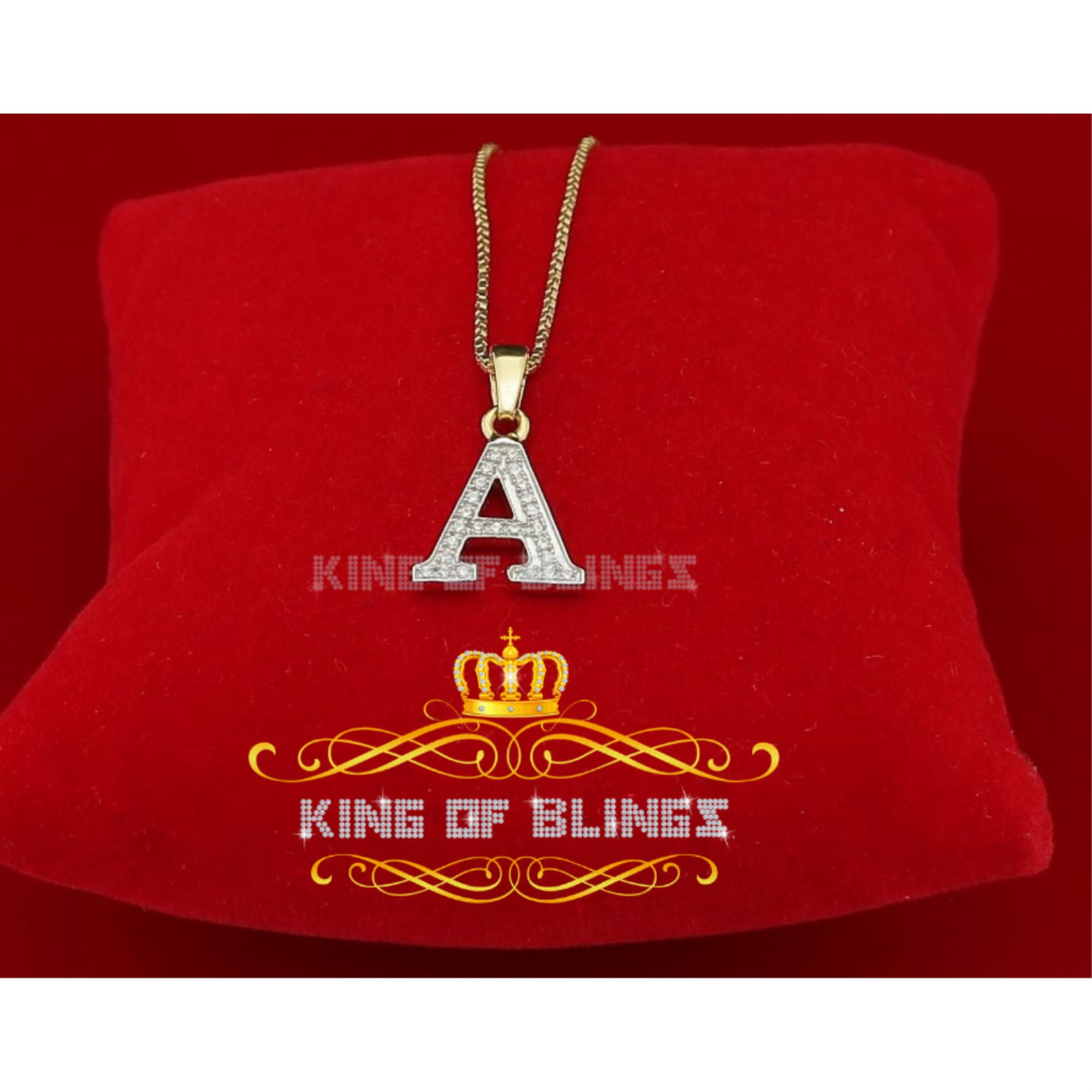 King Of Bling's Real 0.10ct Diamond Sterling Silver INITIAL ALPHABETS 'A' Charm Yellow Pendant
